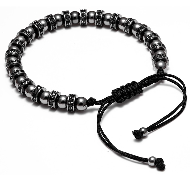 Zircon Stoppers Bangle Men Bracelets 6 mm Micro Pave CZ Beads Braiding Macrame Valentine's Gift