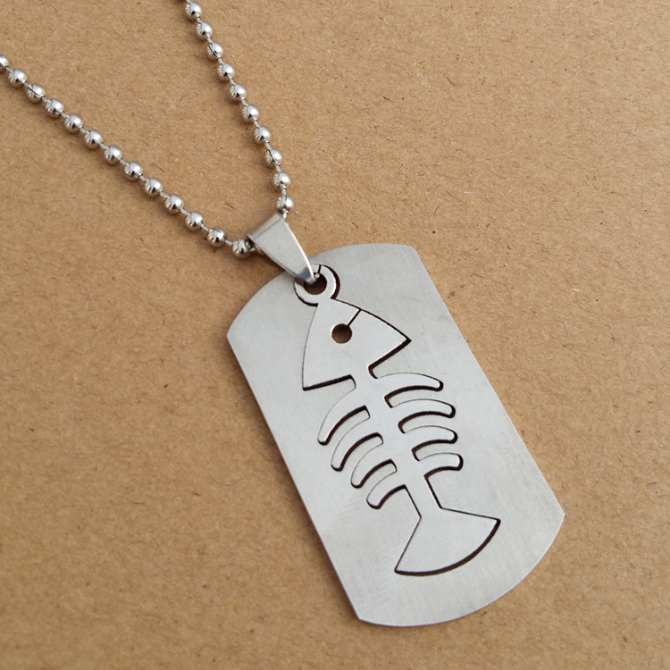 1pcs stainless steel double layer fish bone charm pendant necklace detachable fish bone necklace sea bottom animal bone necklace jewelry