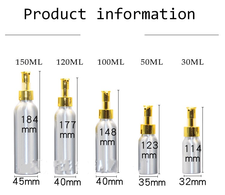 Aluminum Lotion Pump Bottle Gold Cap Metal Tin Emulsion Container Empty Cosmetic Packaging 30/50/100/120/150/250/500ml1
