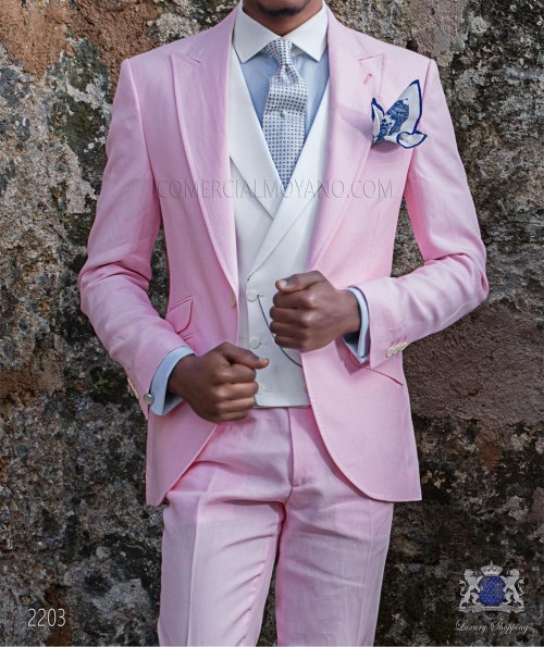 Fashion Hot Pink 3 Piece Suit Men Wedding Tuxedos Handsome Groom Tuxedos Excellent Men Business Dinner Prom Blazer(Jacket+Pants+Tie+Vest)487