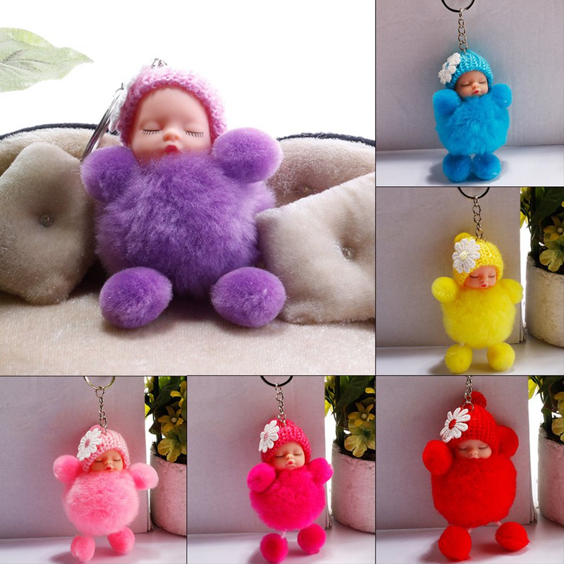 Sleeping Baby Doll Ball Key Chain Car Keyring Holder Bag Pendant Charm Keychain Plush Fur New Cute Women Key