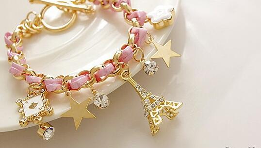 hot Fashion new star flower heart-shaped card rope Eiffel Tower crystal bracelet female fashion classic exquisite