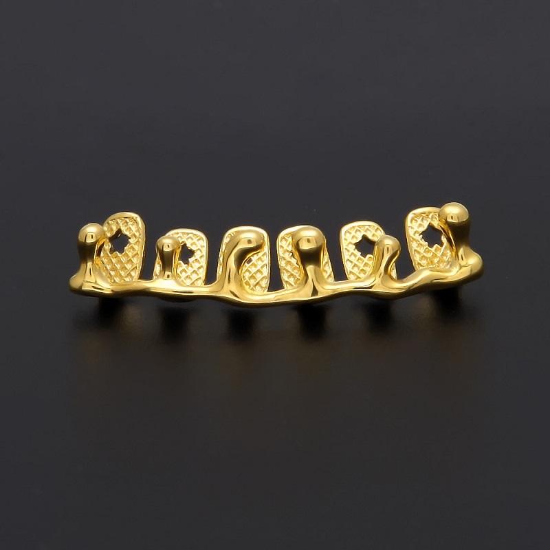 Gold Plated Teeth Grillz Volcanic Lava Drip Grills High Quality Mens Hip Hop Jewelry