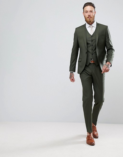 Hunter Green Mens Suits Slim Fit Side Vent Groomsmen Wedding Tuxedos For Men Blazers Notched Lapel Prom Suit (Jacket+Vest+Pants)