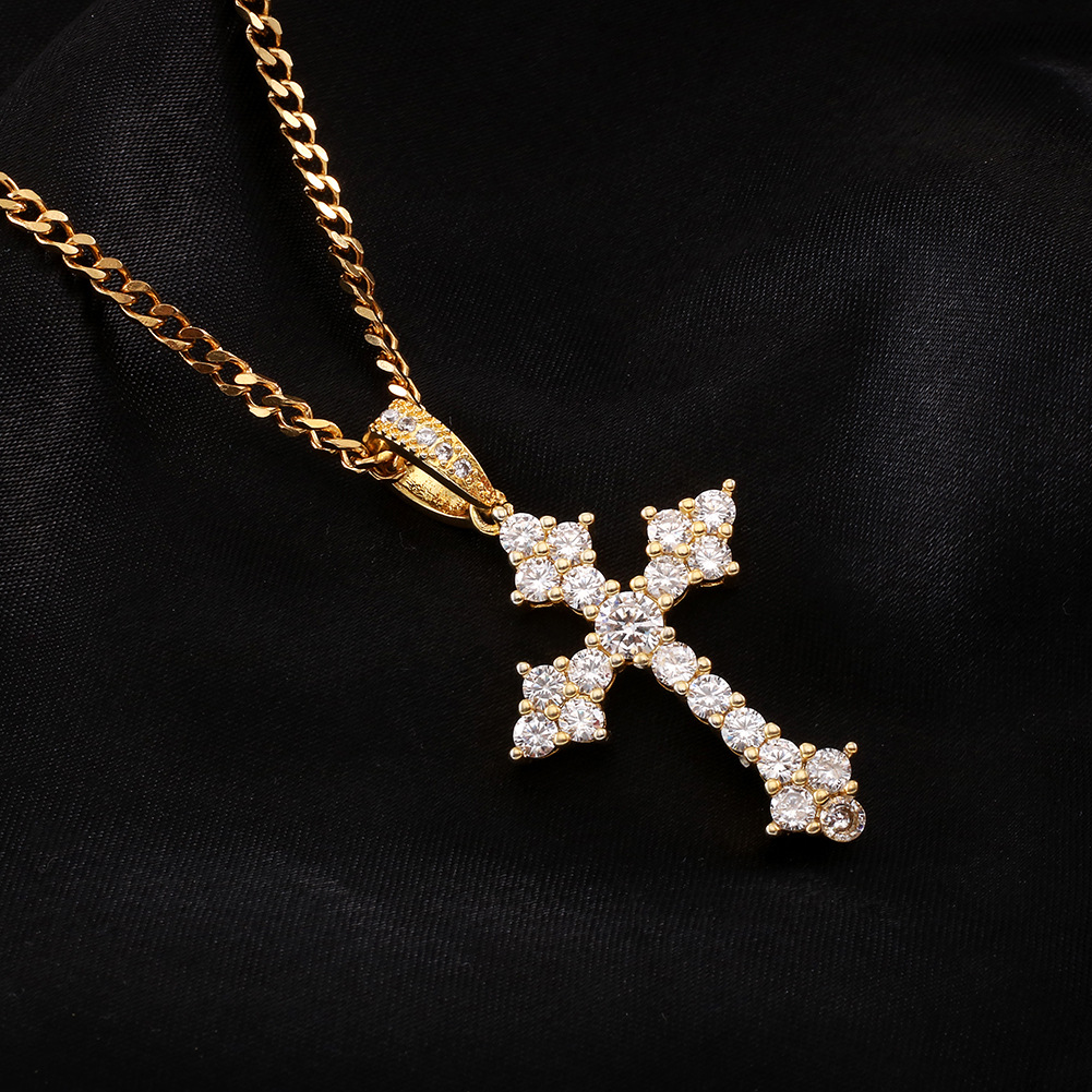 New Mens Luxury Micro Pave Iced Out Cubic Zirconia Cross Pendant Necklace Fashion Charm Jewelry With Tennnis Chain204H