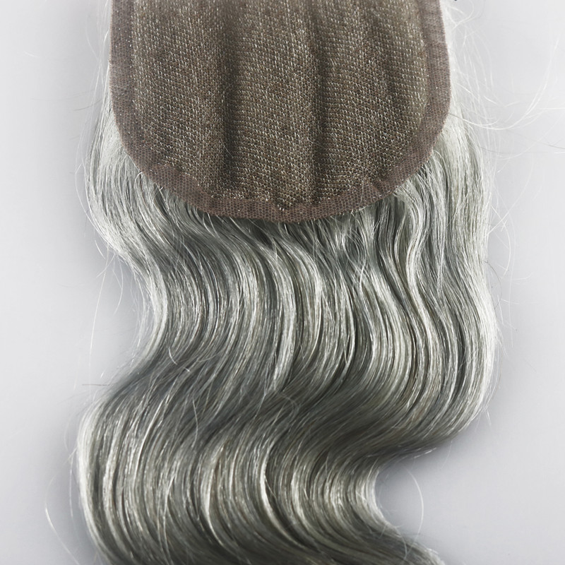 Hot selling 4x4 Grey# Lace Closure Human Hair Brazilian human Virgin Hair Body Wave Swiss Lace closure