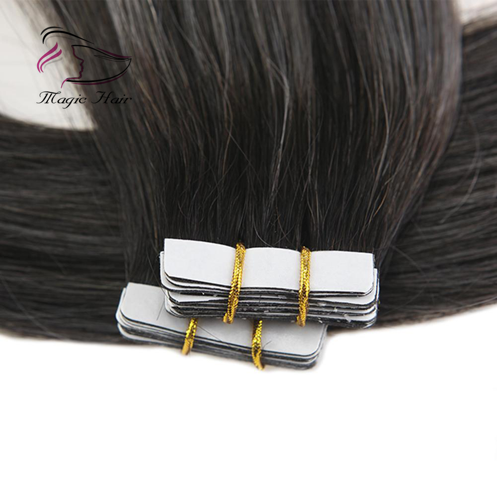 100g 40pcs Silk Straight Tape in Human Hair Extension Balayage 1b Sliver Color (#1b sliver 1b)