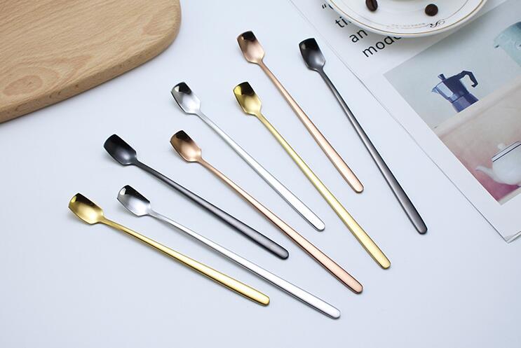Stainless Steel Spoon Colorful Long Handle Spoons Flatware Coffee Drinking Ice Cream Tools Kitchen Gadget Spoon