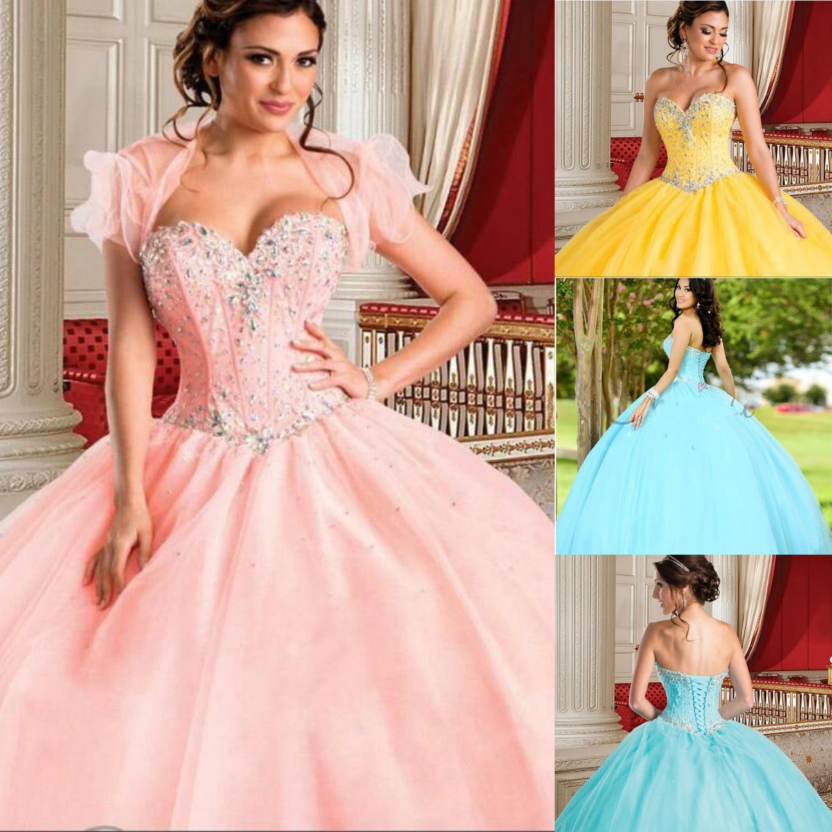 Customized Princess Prom Dress With Sweetheart Shining Crystals Lace Up Back Corset Ball Gowns Evening Dresses