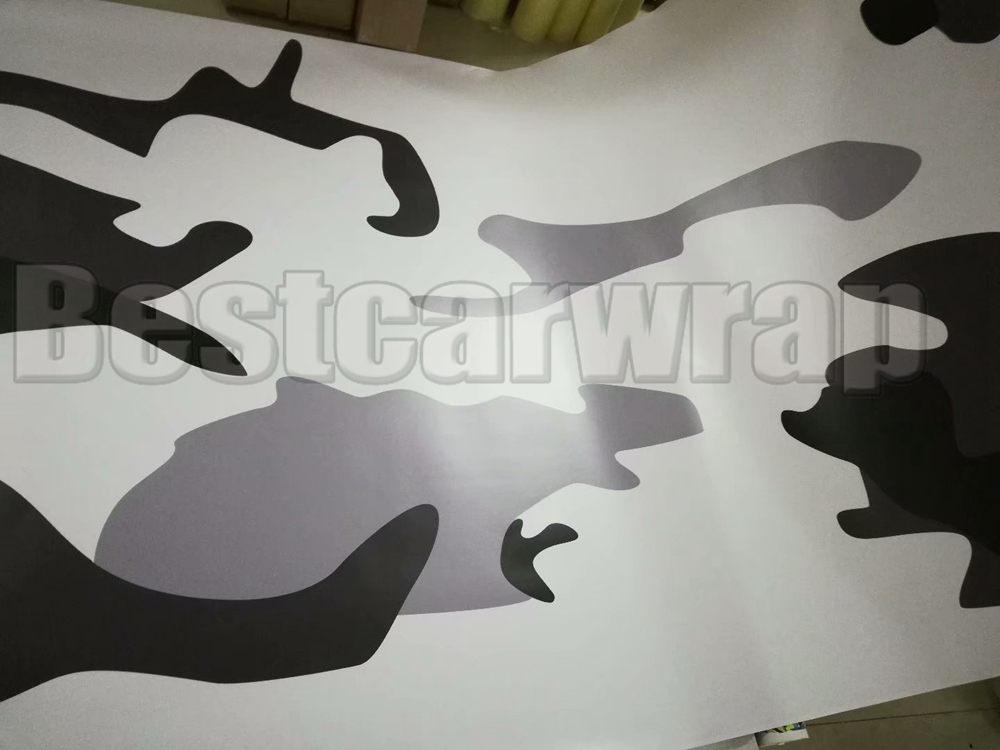 Large Jumbo Camo VINYL Wrap black white grey Full Car Wrapping Camouflage graphic sign Stickers with air free / size 1.52 x 30m/Roll 5x98ft