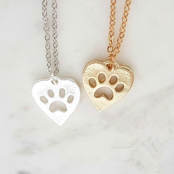 10PCS Paw Print Heart Necklace Pet Puppy Dog Paw Necklace Bear Cat Love Paw Necklaces Decoupage Animal Print Necklaces
