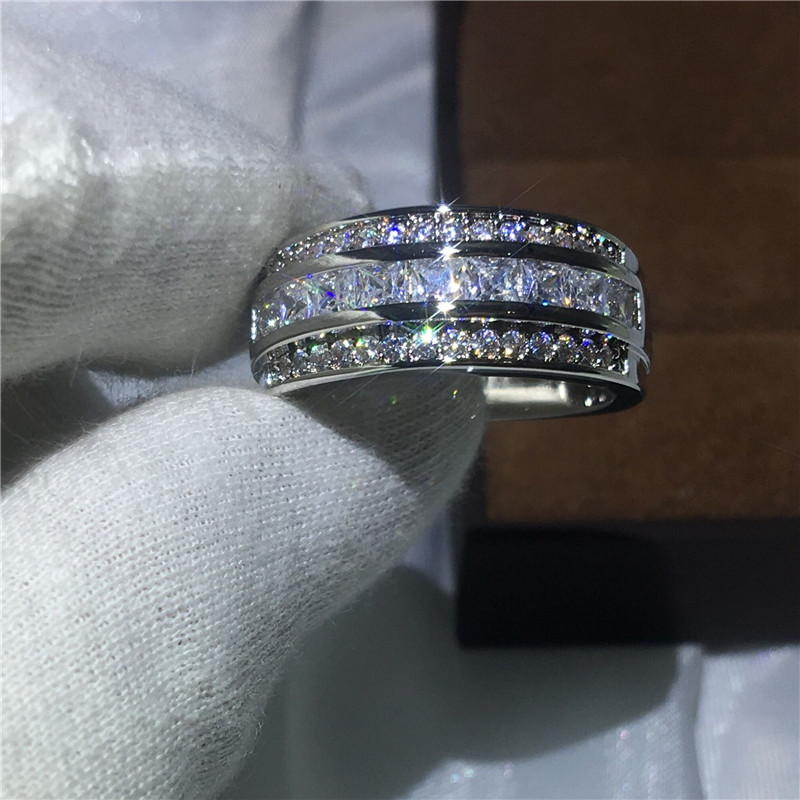 Classic Male Ring 3mm 5A Zircon stone 5A Cz Party Engagement wedding band ring for Men White gold filled Jewelry