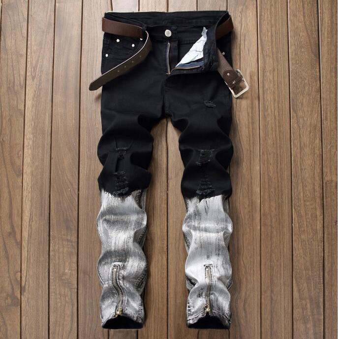 Men's Distressed Ripped Skinny Jeans Fashion Designer Slim Motorcycle Moto Biker Mens Denim Pants JS1871