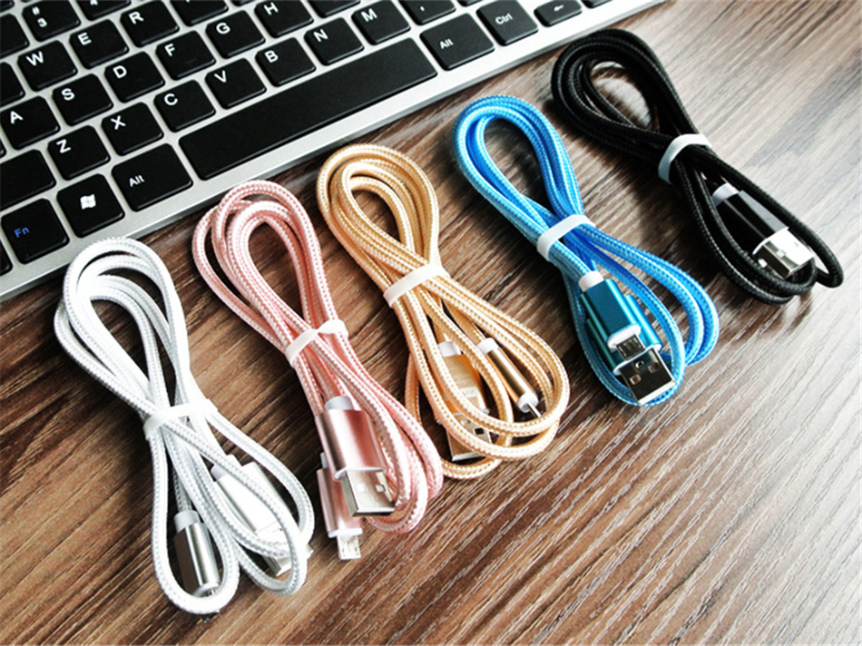 1M Type C 3ft Braided USB Charger Cable Micro V8 Cables Data Line Metal Plug Charging for Samsung Note 20 S9 Plus
