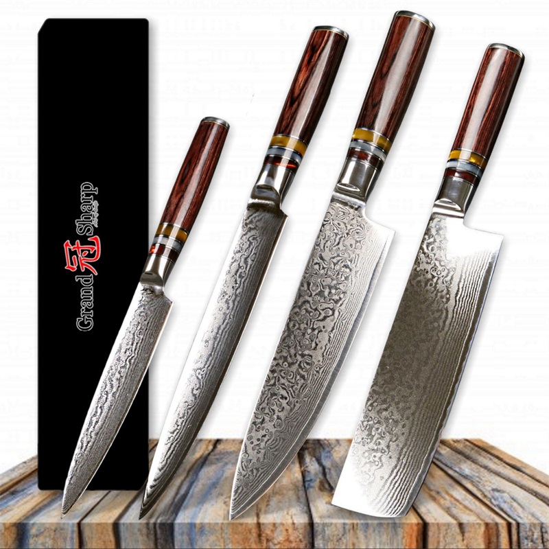 GRANDSHARP 4 Pcs Damascus Knife Set Chef Slicing Nakiri Utility Japanese Damascus vg10 Steel Kitchen Knives Cooking Tools Best Gift
GRANDSHARP 4 Pcs Damascus Knife Set Chef Slicing Nakiri Utility Japanese Damascus vg10 Steel Kitchen Knives Cooking Tools Best Gift