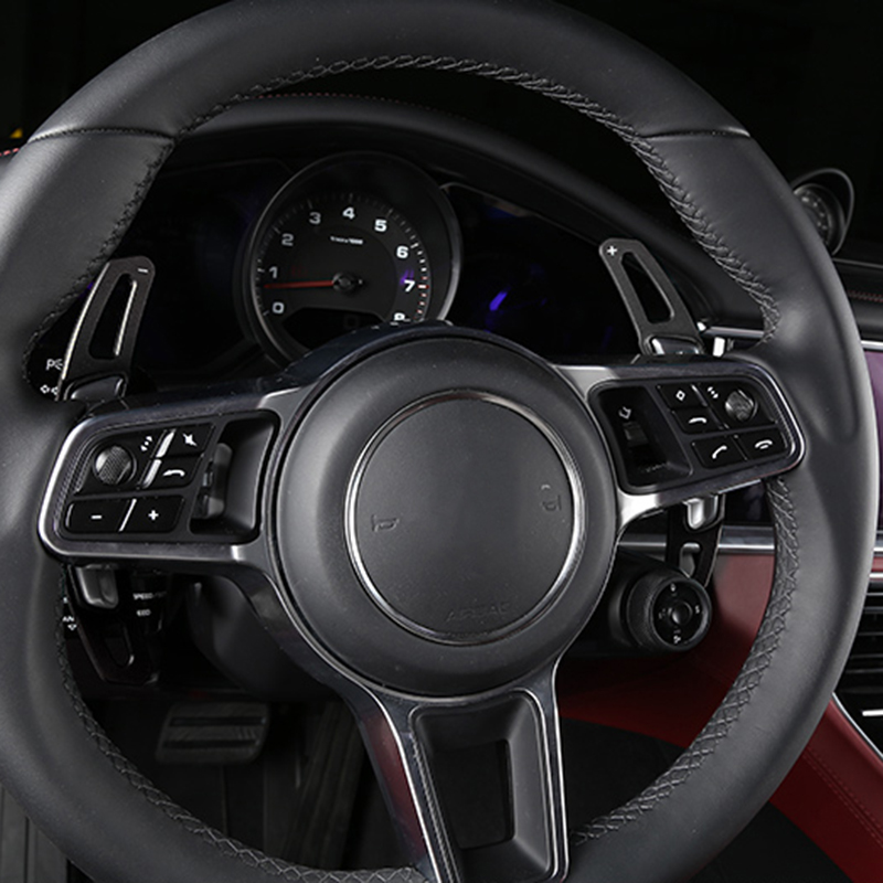 Aluminium Alloy Red Steering Wheel Shift Paddles Sequins Trim Strips For Porsche Panamera Cayenne Macan Car Styling Modified