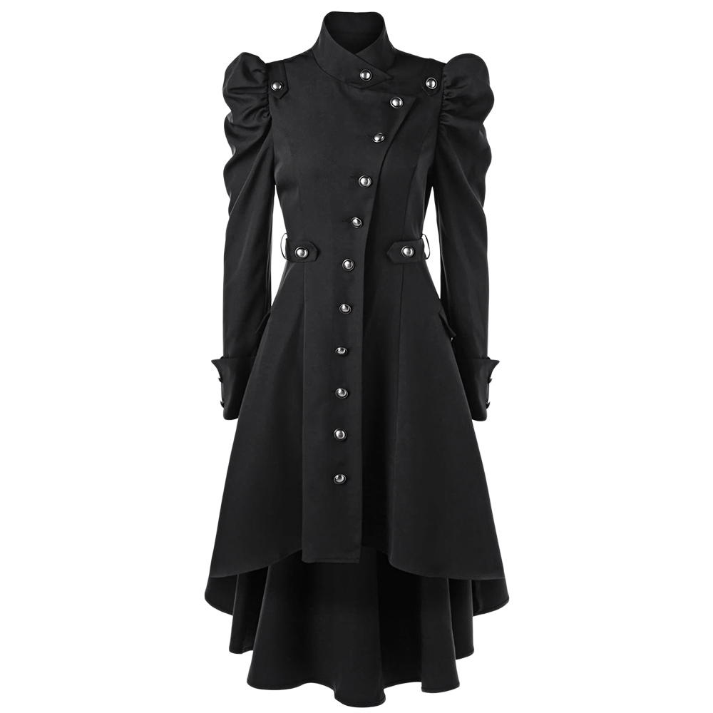 Wipalo Gothic Women Winter Puff Shoulder Button Up Dip Hem Trench Coat Fashion Stand-Up Collar High Waist Outerwear Coat XXL от DHgate WW