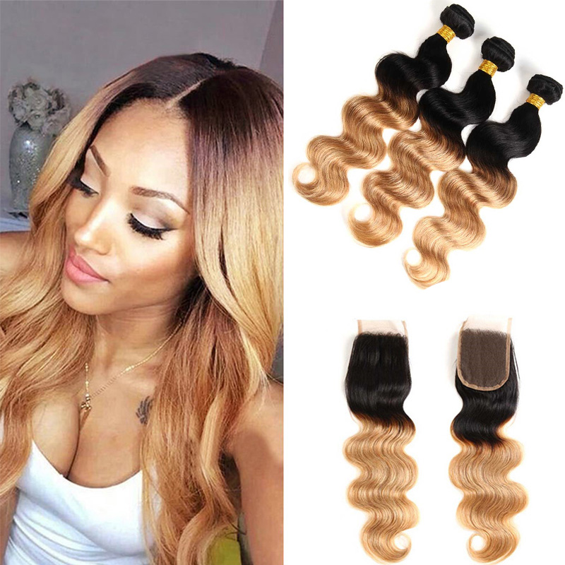 Brazilian Body Wave Dark Brown Human Hair Bundles With Closure Wholesale Colored 1B/27# Two Tone Virgin Hair Weave Extensions, Ombre color
Brazilian Body Wave Dark Brown Human Hair Bundles With Closure Wholesale Colored 1B/27# Two Tone Virgin Hair Weave Extensions, Ombre color