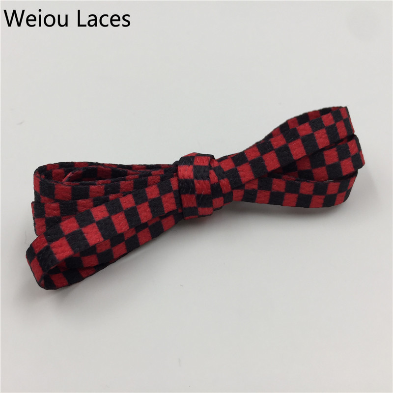 Weiou Black & White Printies Checkered Flat Shoe Laces Flatties for Skater Boot 160cm silk screen printing shoelace