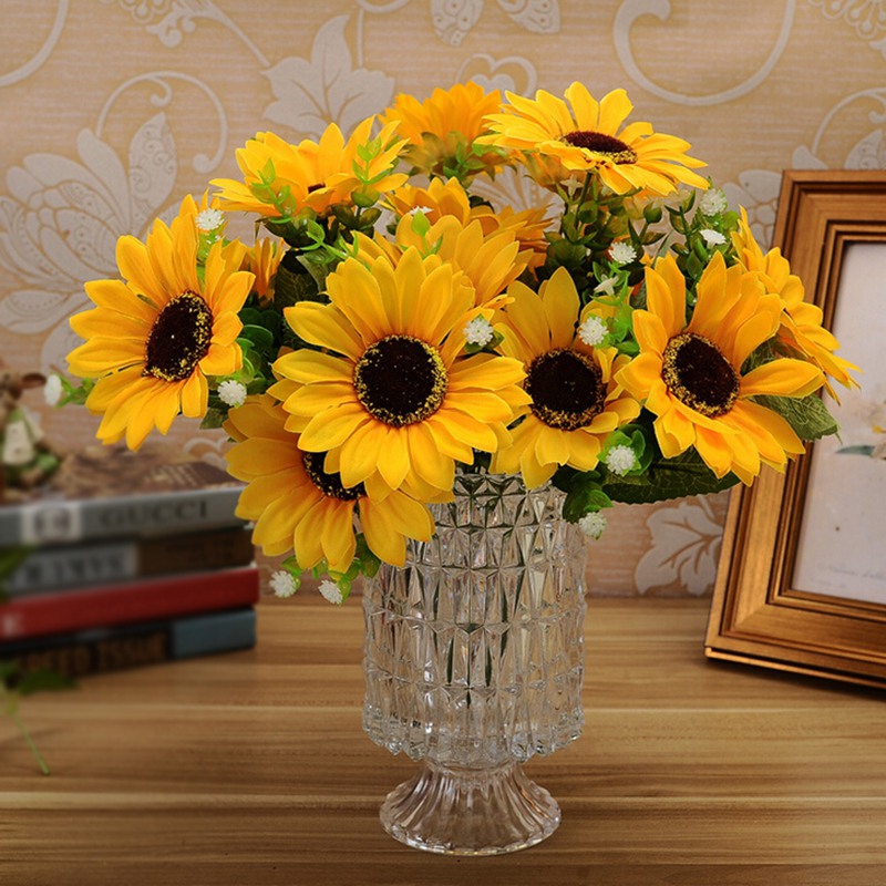 Sweet Artificial Sunflowers 1 Bunch 7 Heads Sunflower Decorations Silk Flower Bouquet Sunflower Table Decoration Home Decoration