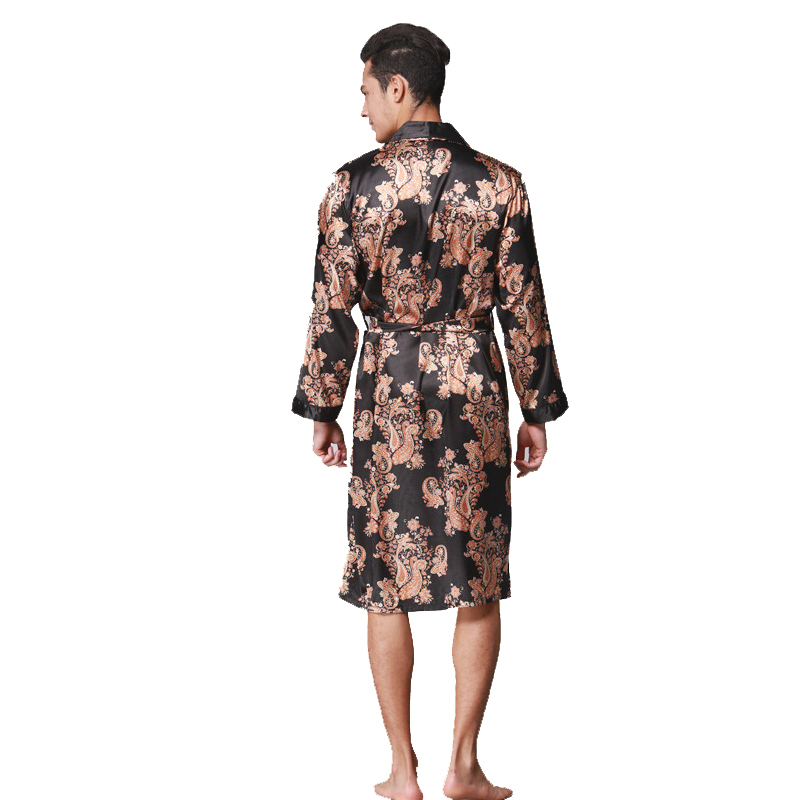 Men Robe 2018 Spring New Kimono Bathrobe Gown Faux Silk Robes Long Sleeve Home Clothes Male Sleewear Bath Geisha L XL XXL