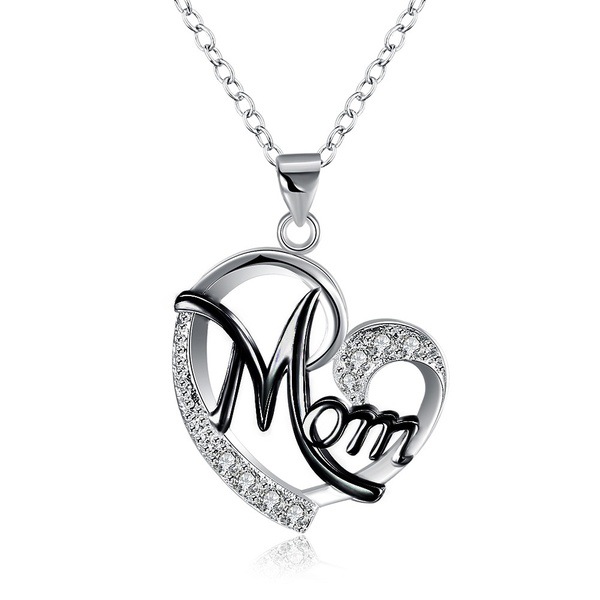 Letter Crystal Love Heart Mom Necklace Pendant Designer Jewelry Chain Gold Sterling Silver Iced Out Cubic Zironia Diamond Necklaces Mother Birthday Da