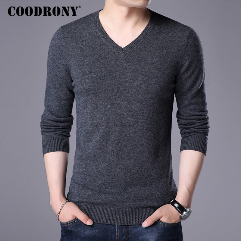 COODRONY Sweater Men 2018 Autumn Winter Plus Size Knitwear Multicolor V-Neck Pull Homme Cashmere Pullover Men Wool Sweaters 7186 S917