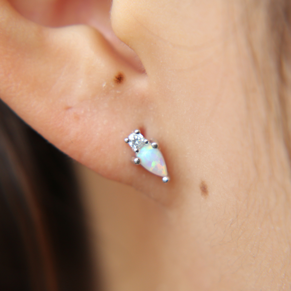 Guarantee 925 sterling silver delicate jewelry simple tear drop opal cz stone minimal girl simple opal silver stud earring