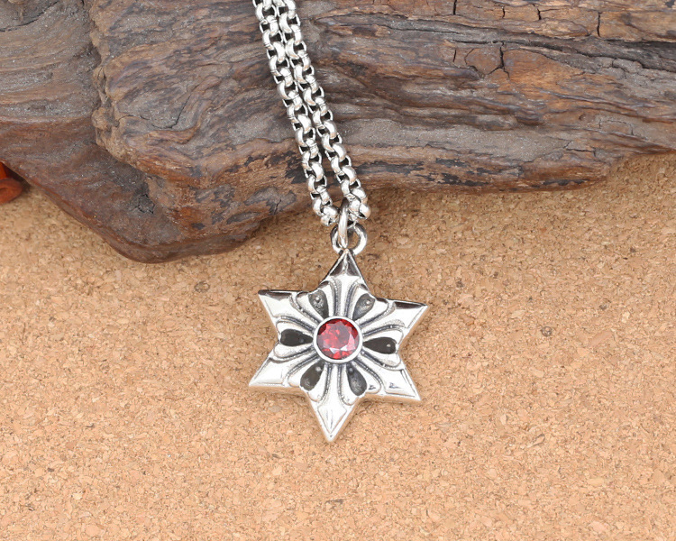 Brand 925 sterling silver vintage jewelry antique silver American hand-made designer six-pointed star necklace pendants for women