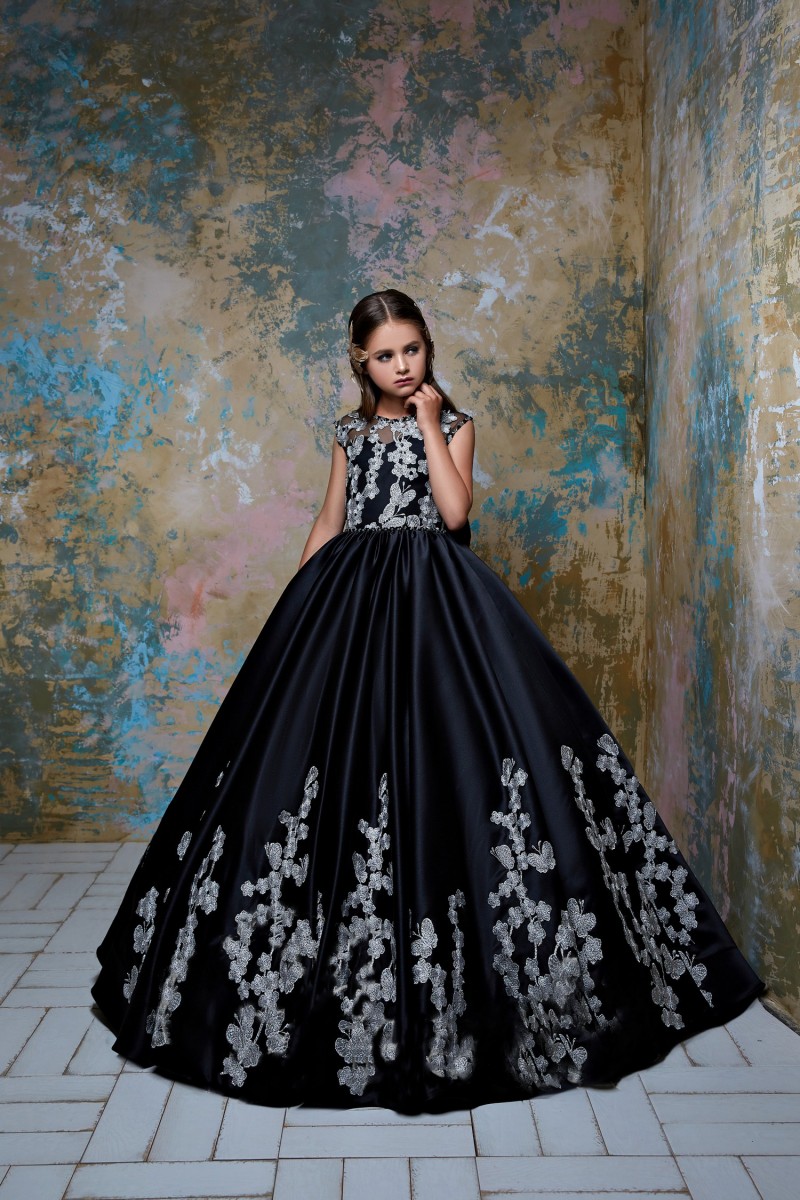 pentelei black flower girl dresses for weddings butterfly lace appliqued beads little kids baby gowns cheap country communion dress