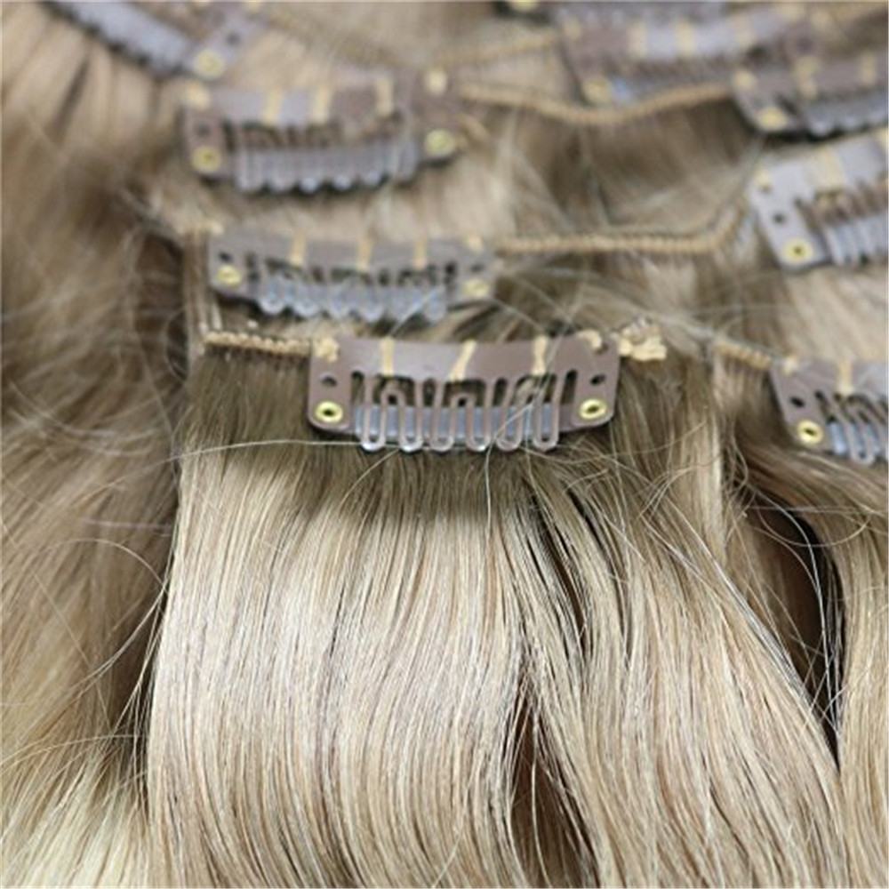 Clip in Hair Extensions Balayage Ombre Color #8 Light Brown Fading to #613 Blonde Remy Real Human Hair Clip On Weave 7Pcs 120g