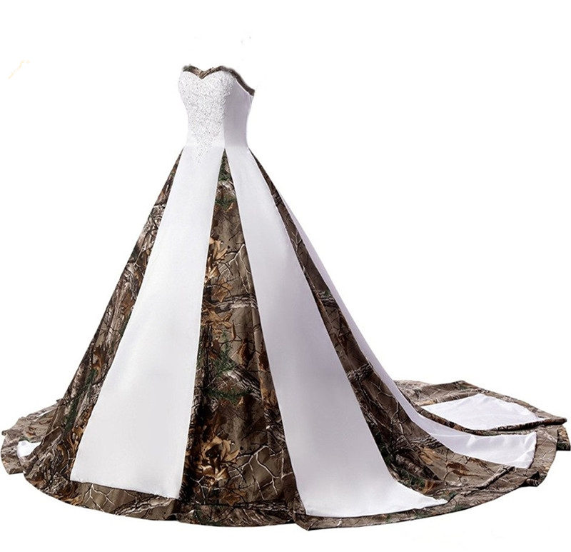 2018 Newest A-Line Sweetheart Camo Satin Wedding Dresses Lace Up Plus Size Wedding Party Bridal Gowns