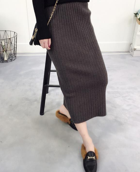 Skirts fall and winter long women 2018 new long skirt knit one-step dress with split ends and thick high waists A1114