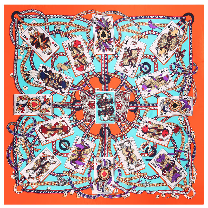 New Twill Silk Square Scarf Women Shawls Poker Cards Printing Neckerchief Fashion Ladies Scarves Female Foulard Wraps Large Stoles 110cm*110
New Twill Silk Square Scarf Women Shawls Poker Cards Printing Neckerchief Fashion Ladies Scarves Female Foulard Wraps Large Stoles 110cm*110