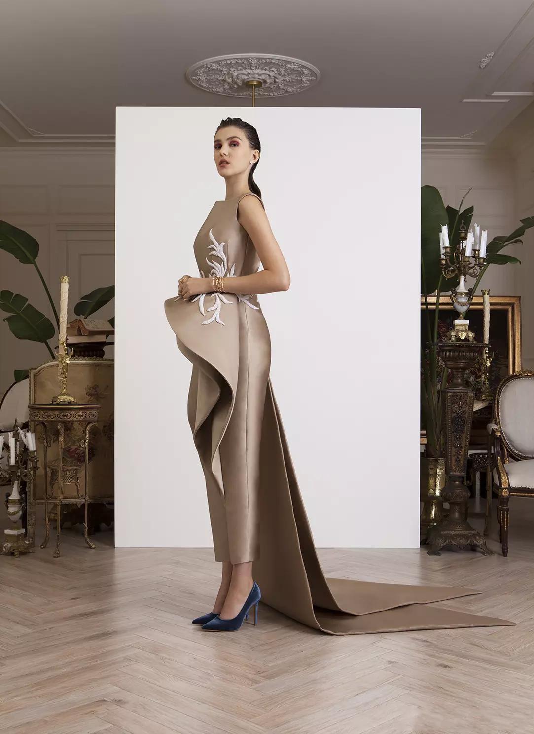 Krikor Jabotian 2019 Prom Dress Women Jumpsuits Jewel Neck Appliques Evening Gowns With Peplum Sleeveless Party Dresses