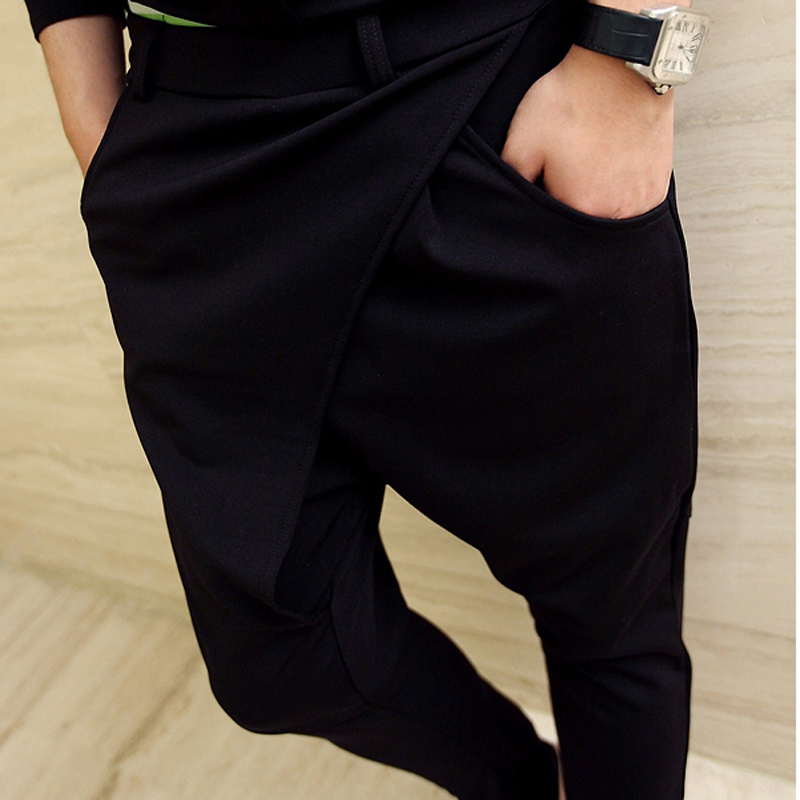 Asian Size M-XXL 2018 Brand Clothing Men's Harem Pants Side Pocket Drawstring Solid Black Sweatpants Homme