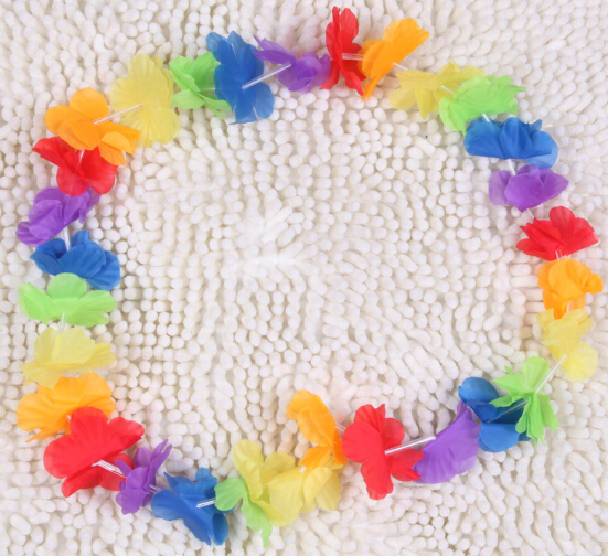Hawaiian rainbow flower Leis artificial flower beach garland Necklace Luau Party gay pride 40 inches multi colour