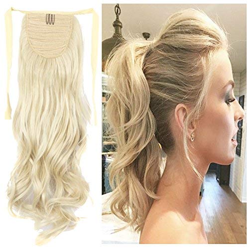 remy brazilian human hair ponytail hair Pieces Tie Up Clip in Hair Extensions color bleach blonde ash blonde silver 100g
