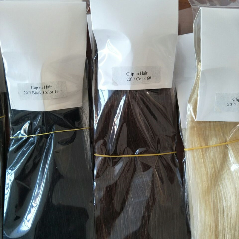 Human brazilian Clip in Hair Extensions Virgin Hair 70-160g option set with natural Black color and ash brown for options