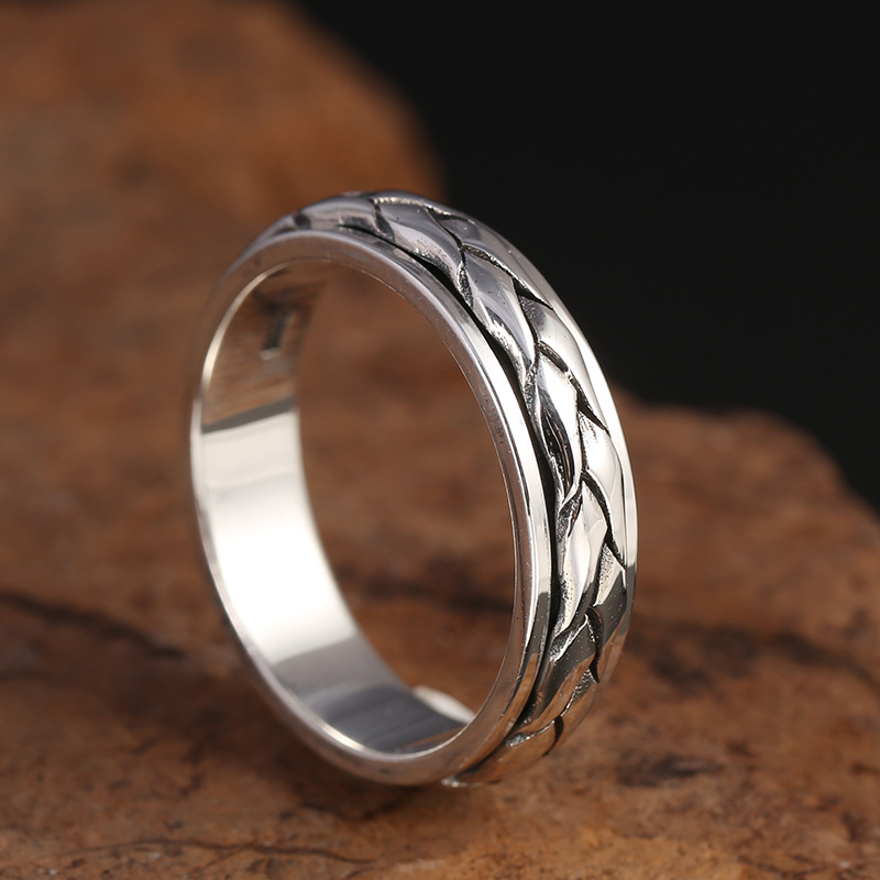 Brand new 925 sterling silver vintage jewelry American & European style braid shape rotational designer mens band ring free shipping
