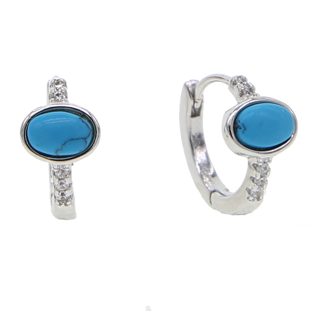 BLUE turquoise gemstone hoop earring small dainty hoops cz round circle minimal delicate women girl gift MINI HOOP