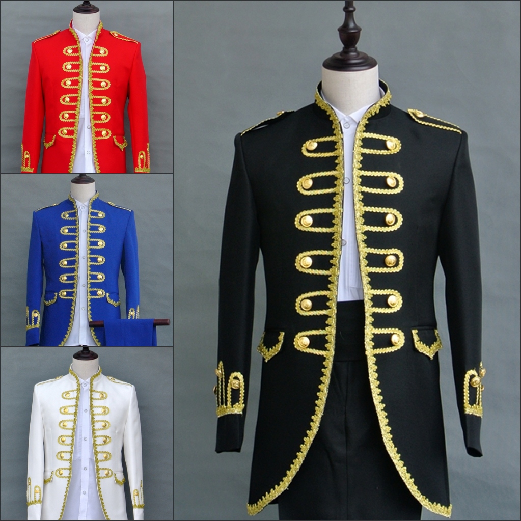 Real picture Double Breasted Gold ornament Wedding Groom Tuxedos Stand Collar Groomsmen Mens Dinner Blazer Suits (Jacket+Pants+Tie) NO:1633