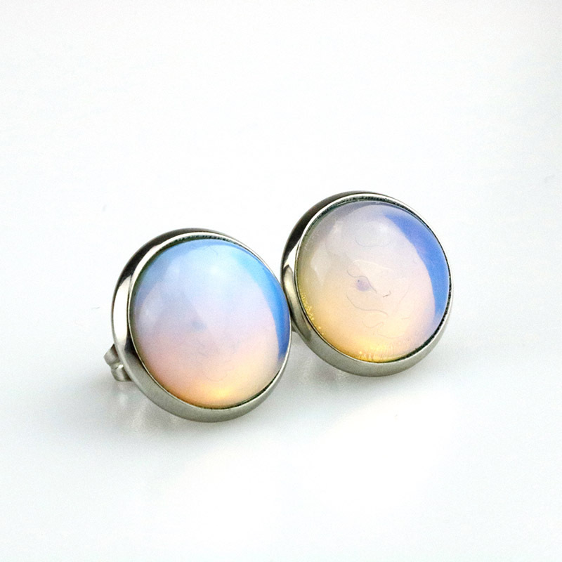 8mm 10mm 12mm Natural Stone Druzy Stud Earrings Opal Turquoise Stainless Steel Earrings for women jewelry