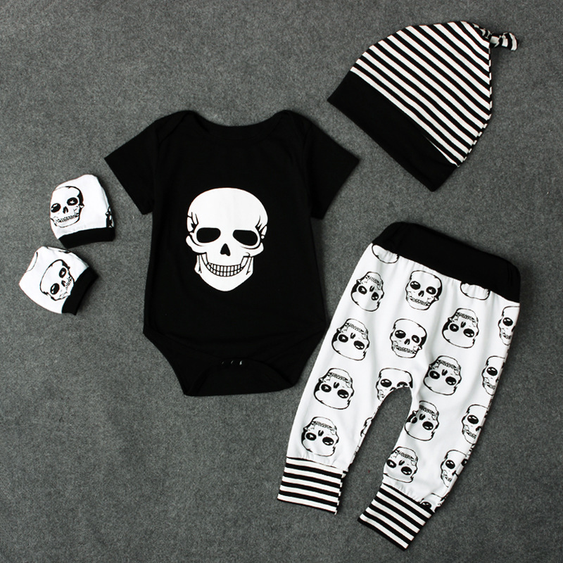 Baby Boys Halloween Suits 100% Cotton Printed Skull Romper+Hat+Pants+Gloves 4PCS Sets Summer Baby boys Clothing Sets, Black
Baby Boys Halloween Suits 100% Cotton Printed Skull Romper+Hat+Pants+Gloves 4PCS Sets Summer Baby boys Clothing Sets, Black