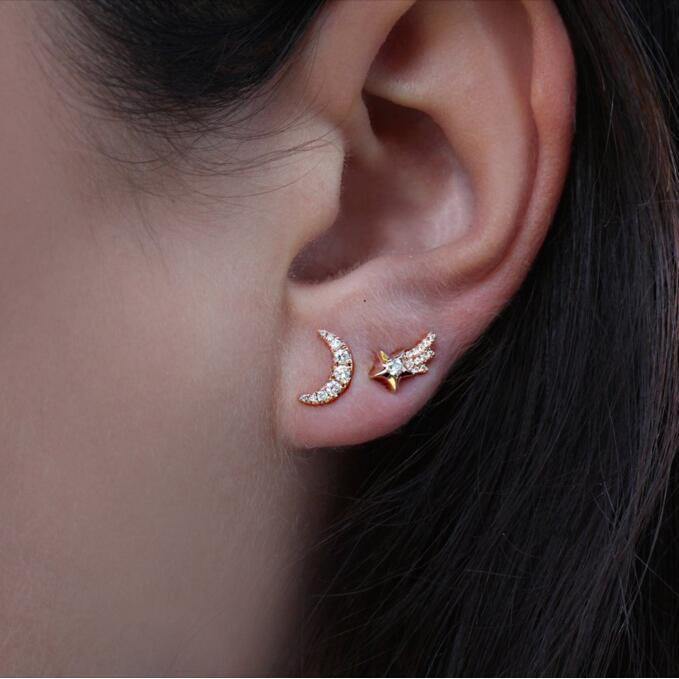 925 sterling silver starburst stud earring cute lovely girls stud Star design for 2018 Christmas gift silver jewelry