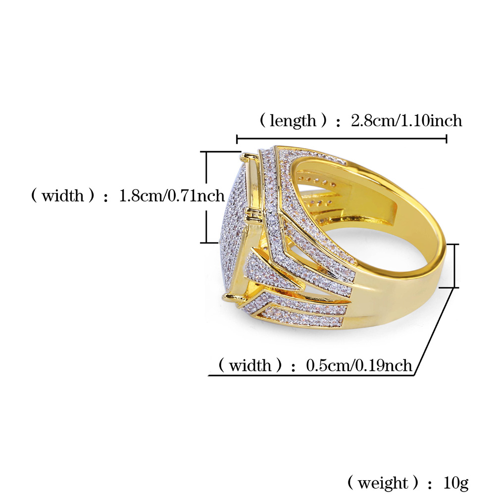 Vintage Copper Ring Shiny Micro Cubic Zirconia Real Gold Plated Rings Punk Finger Accessories For Men Hip Hop Rapper Jewelry Gift