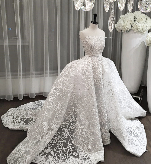 Dubai Glamorous Mermaid Wedding Dresses With Overskirt Sexy Strapless Full Lace Ball Gown Bridal Dress Saudi Arabia Princess Wedding Gowns