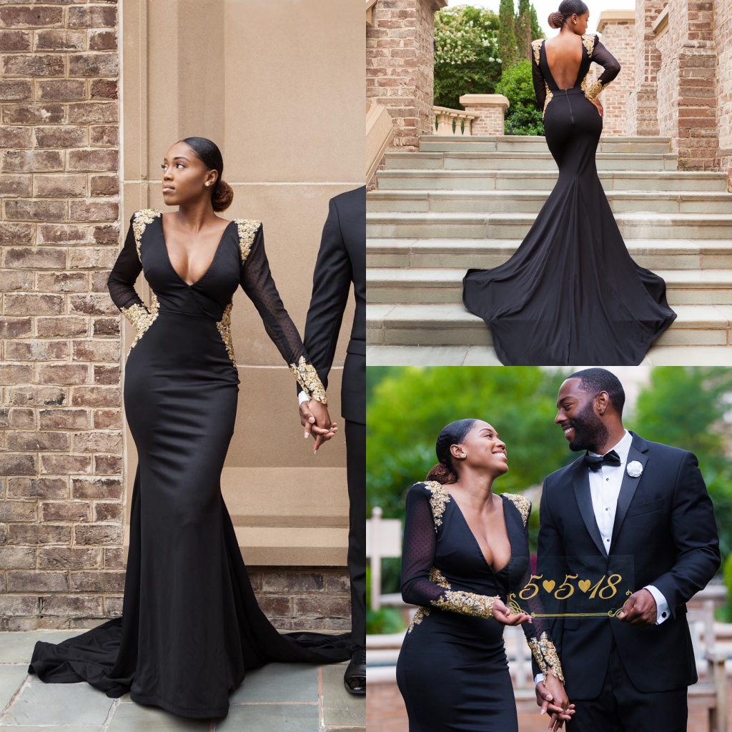 2018 Sexy Glamorous Black V Neck Mermaid Prom Dresses With Gold Appliques Long Sleeves Backless Satin Fashion Couple Wear Evening Gowns, Light purple
2018 Sexy Glamorous Black V Neck Mermaid Prom Dresses With Gold Appliques Long Sleeves Backless Satin Fashion Couple Wear Evening Gowns, Light purple