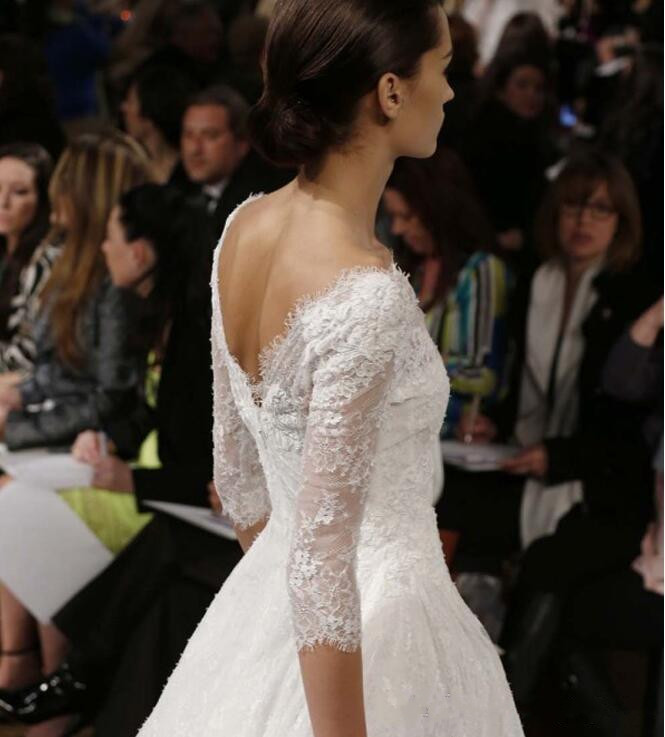 Summer Short Wedding Dresses With 3/4 Sleeves Knee length Lace Beach Backless Wedding Dress Bridal Gowns