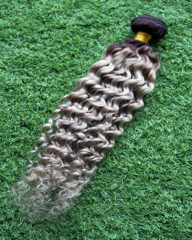 Peruvian kinky curly Hair 100% Human Hair Weave Bundles T1B/Grey Ombre Weave Can buy 1 Bundles Non-remy 8-28 inches